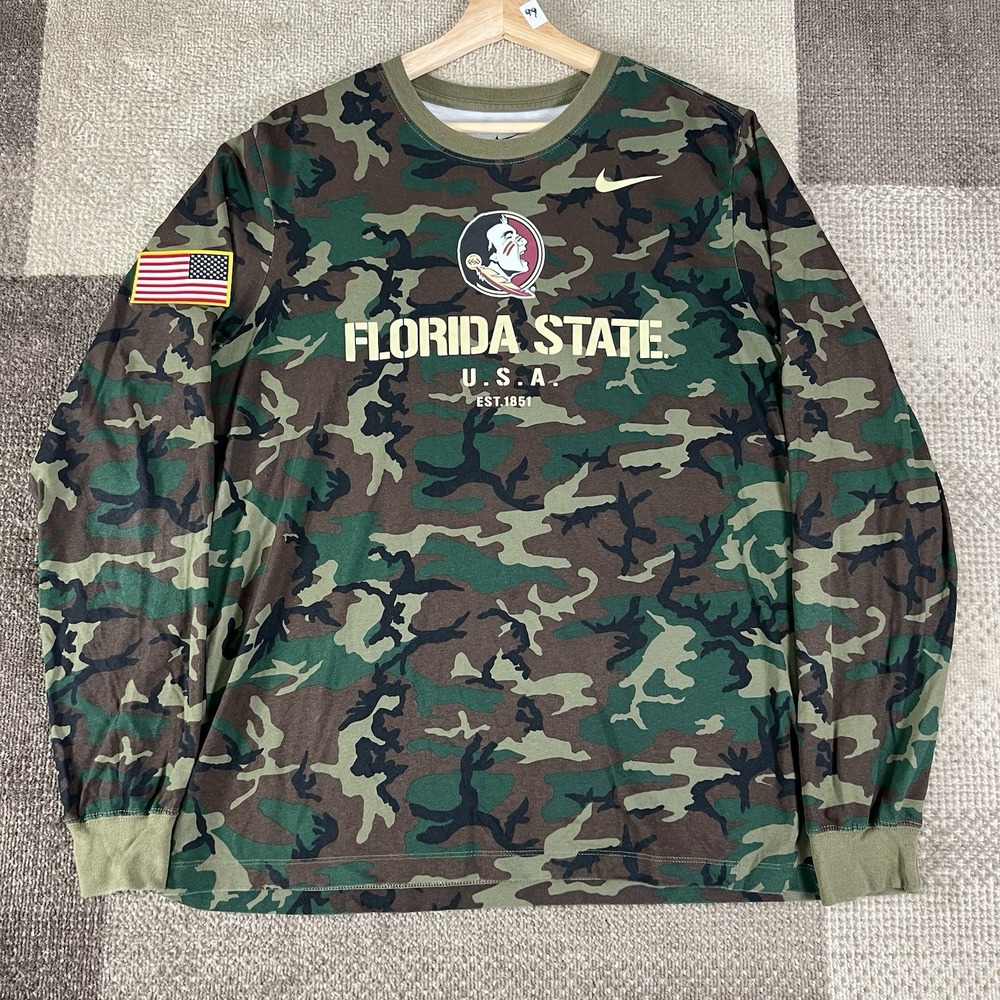 Florida State Seminoles Shirt Mens Large Green Camo Nike Dri Fit Long Sleeve